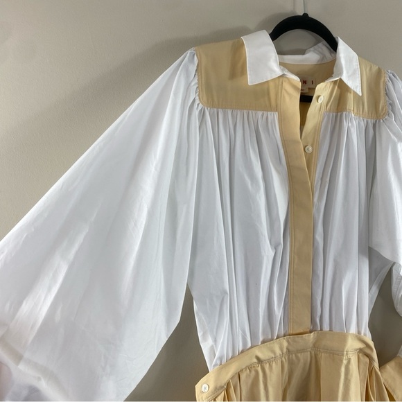 Marni Made in Italy White Tan Buttoned Front Poplin Midi Shirt Dress Sz 6 (42) - Picture 8 of 15